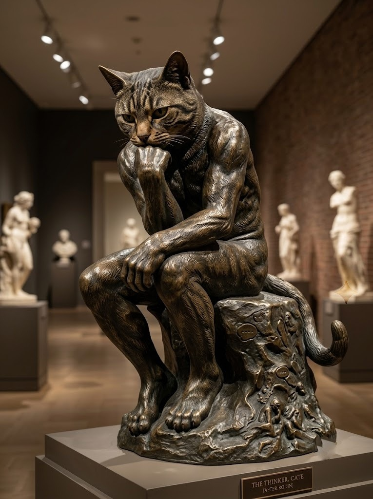 The Thinker, Cat — after Rodin